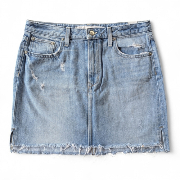 Lovers + Friends Y2K Elijah Distressed Asymmetrical Cotton Denim Mini Skirt 28 - Picture 3 of 12